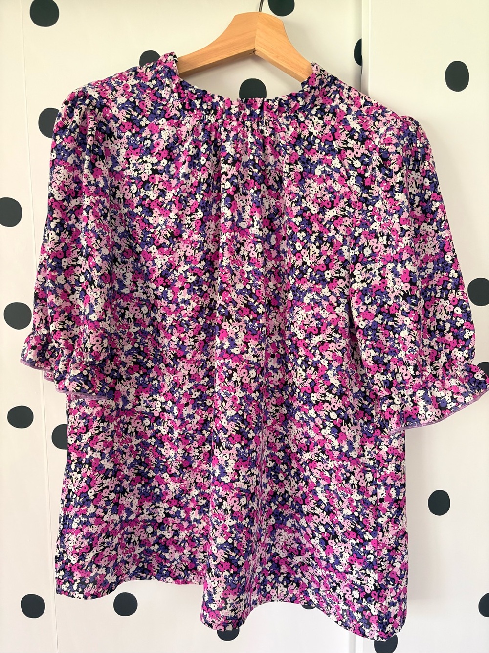 Floral Puff-Sleeve Peasant Top - Pink & Purple